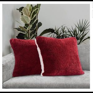 Panku Sherpa Pillow Cover Super Soft 2 Pack With Zipper 20x20 Burgundy/ White